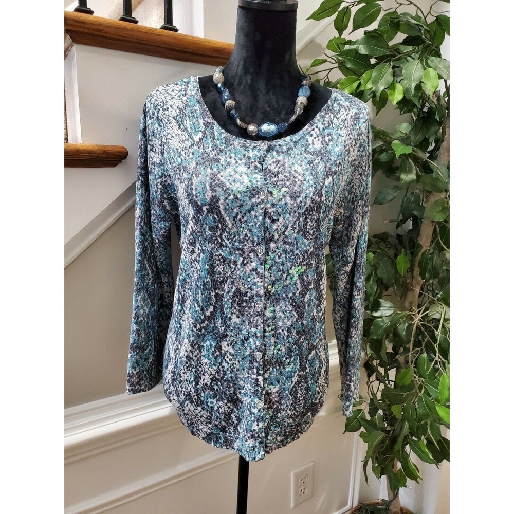 Dana Buchman Women Multicolor Rayon Henley Neck Long Sleeve Knit Cardigan XL
